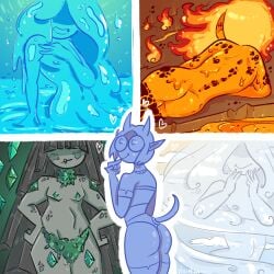 air_creature air_elemental cute dirt elemental elemental_creature elemental_humanoid femboy lava lava_creature liquid monster monster_boy thick_thighs vezimira water water_elemental