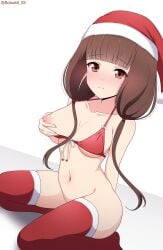 1girls areolae ass bare_arms bare_ass bare_midriff bare_shoulders bare_thighs belly belly_button blush blush blush_lines blushing_at_viewer bra breasts breasts brown_eyes brown_hair christmas_hat christmas_outfit cleavage collarbone dot_nose embarrassed embarrassed_female female female_focus female_only groin hand_on_breast high_resolution highres holding_breast iino_miko kaguya-sama_wa_kokurasetai_~tensai-tachi_no_renai_zunousen~ knees large_breasts legs light_skin lips long_hair looking_at_viewer medium_breasts navel nipples nude roswell-ss sideboob simple_background sitting slender_body slender_waist slim_girl slim_waist solo student teenager thick_ass thick_thighs thighs thin_waist twintails underwear v-line white_background