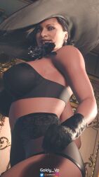 1girls 3d alcina_dimitrescu ass big_ass big_breasts big_butt black_lingerie capcom female goldy_3d hat lingerie looking_at_viewer mommy mother nipples resident_evil resident_evil_8:_village solo straight