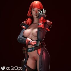 3d belly_button breasts fortnite freckles nipples nose_ring nude pubic_hair pussy red_hair tagme the_imagined_(fortnite) thighs twintails x_redeyes