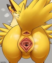 1girls ai_generated anus ass ass_focus bent_over blush butt darkeffect female_only furry grey_background looking_back pokemon pokemon_(species) pokemon_only presenting_hindquarters pussy pussy_juice rear_view steam steaming_body steamy_breath unusual_pussy zapdos