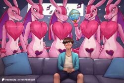 1boy 5girls anthro ass before_sex big_ass big_thighs blush brown_hair clothing fur furry heart huge_thighs imminent_sex jojo_reference licking_lips lovander male_human/female_anthro meme multiple_girls pal_(species) pal_sphere palphilia palworld pink_body pink_hair piper_perri_surrounded purple_eyes seductive seductive_eyes seductive_look seductive_smile sitting sitting_on_couch sofa tagme thick_hips thick_thighs thighs whisperfoot