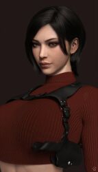 1girls 3d ada_wong alf3d asian asian_female black_hair capcom clothed_female female green_eyes holster human light-skinned_female light_skin lips red_clothing resident_evil resident_evil_4 resident_evil_4_remake shoulder_holster solo upper_body upper_body_only video_game_character