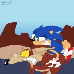 anthro anthro_on_anthro balls big_ass big_butt blastprocessing16 blue_fur brown_fur bubble_ass bubble_butt coyote crossover gay gay_sex hi_res huge_cock looney_tunes penis sega sex shaking smile sonic_(series) sonic_the_hedgehog sonic_the_hedgehog_(series) tail warner_brothers wile_e._coyote