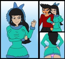 1boy 1girls asian ass black_hair brown_eyes comic ferozyraptor jacket naughty_face naughty_smile nipples_visible_through_clothing original_character panties phineas_and_ferb phineas_flynn ribbon seductive stacy_hirano