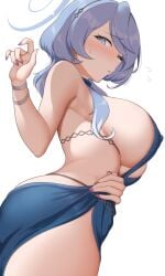 1girls ako_(blue_archive) ako_(dress)_(blue_archive) bare_shoulders blue_archive blue_dress blue_eyes blue_hair blush breasts covered_nipples female hair_between_eyes huge_breasts long_hair open_mouth sideboob solo yasojima_nejiro