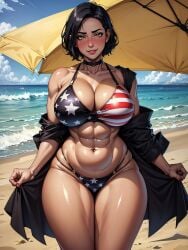 1girls 2024 abs ai_generated american_flag_bikini armpits beach big_breasts bikini black_hair blush blush_lines blushing_at_viewer breasts choker cleavage cloud collarbone dark_skin dark_skinned_female day exposed_thighs eyebrows eyelashes female female_only gigantic_breasts high_resolution highres hips hourglass_figure huge_breasts large_breasts looking_at_viewer midriff muscular muscular_female navel original original_character parted_lips sea self_upload short_hair sky smile smiling smiling_at_viewer solo stable_diffusion standing sun sunny teeth teeth_showing thighs toned toned_body toned_female towel umbrella voluptuous voluptuous_female water wave waves yellow_eyes yodayo