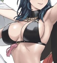 alternate_costume bikini black_bikini black_swimsuit breast_focus breasts breasts_focus byleth_(female)_(summer)_(fire_emblem) byleth_(fire_emblem) byleth_(fire_emblem)_(female) cuboon female female_only fire_emblem fire_emblem:_three_houses fire_emblem_heroes nintendo official_alternate_costume official_art solo swimsuit