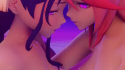 2girls 3d animated blue_hair bouncing_breasts genshin_impact implied_fingering implied_penetration kissing_neck lesbian looking_pleasured moaning mp4 no_sound pink_eyes pink_hair raiden_shogun vicineko video yae_miko yuri