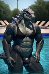 abs ai_generated biceps bulge godzilla godzilla_(series) male male_only monsterverse muscular muscular_male pecs pectorals swimsuit swimwear tagme tail