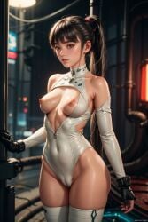 ai_generated asian ass black_hair bodysuit breasts eve_(stellar_blade) from_behind_position from_below iceyboy pinup ponytail posing pussy scifi skin_tight stellar_blade