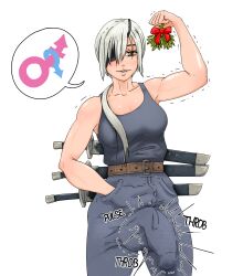 black_shirt bulge_through_clothing erection_under_clothes excessively_horny eyepatch futa_only futadom futanari imminent_rape imminent_sex implied_futa/male implied_intersex/male intersex orientation_play ponytail quanxi_(chainsaw_man) seducing seduction silver_hair white_hair
chainsaw_man