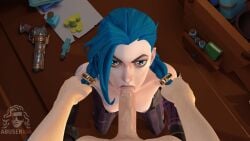 3d animated arcane arcane_jinx blender blender_(software) blowjob deepthroat facefuck fellatio female firearm handgun human jinx_(league_of_legends) league_of_legends looping_animation male oral pale_skin pulling_hair weapon