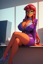 ai_generated alien_girl business_suit business_woman dc_comics high_heels huge_breasts starfire teen_titans whisperanchor