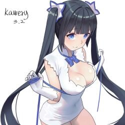 big_breasts breast_focus cleavage clothed dungeon_ni_deai_wo_motomeru_no_wa_machigatteiru_darou_ka female hestia_(danmachi) kaw3r kawery tagme