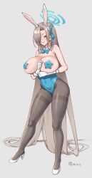 1girls absurdly_long_hair areola_slip asuna_(blue_archive) asuna_(bunny)_(blue_archive) big_breasts blue_archive breasts bunny_ears bunnysuit curvy fake_animal_ears female full_body hair_over_one_eye halo high_heels large_breasts leotard long_hair millennium_science_school_student nipple_peek onomeshin pantyhose pasties smile solo standing very_long_hair