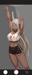 1girls abs arms_up bare_arms bare_legs bare_shoulders bare_thighs big_breasts bunny_ears bunny_girl clothed clothing color dark-skinned_female dark_skin female female_focus female_only hi_res large_breasts long_hair miruko muscles muscular muscular_female my_hero_academia red_eyes rumi_usagiyama solo solo_female soolee040995 stretching tagme thick_thighs white_hair