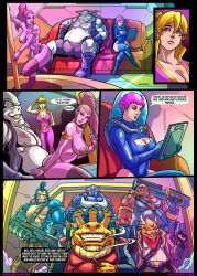 alien alien_girl alien_humanoid astra_(galaxy_of_scum) big_ass big_breasts big_breasts big_bulge blonde_hair blonde_hair bulge bulge_through_clothing cleavage cleavage_cutout comic comic_page galaxy_of_scum grinding grinding_on_penis grinding_through_clothes page_10 pink_hair ponytail purple_skin sci-fi science_fiction short_hair skyfantasystudios stripper stripper_pole thick_thighs ugly_bastard webcomic