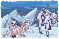 1boy 2d 4girls animated big_nipples elf_ears femdom freckles game_cg gif handjob ice legs_apart legs_up long_hair pussy pussy_lips snow snow_elf tits_out wataponno watermark white_hair