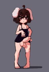 1futa balls big_balls big_penis brown_hair bunny_ears clothing crossdressing flat_chest futanari humanoid humanoid_penis light-skinned_futanari light_skin mostly_nude only_futa penis red_eyes riiya932 short_hair solo solo_futa standing tewi_inaba touhou trap uncut unretracted_foreskin