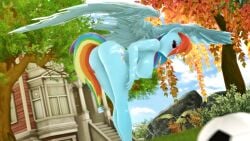 3d_(artwork) anthro ass bent_over big_breasts blue_body blue_feathers blue_skin breasts cutie_mark digital_media_(artwork) equid equine feathered_wings feathers female friendship_is_magic loveslove mammal multicolored_hair multicolored_tail my_little_pony nipples pegasus pink_eyes rainbow_dash_(mlp) rainbow_hair rainbow_tail tail wings