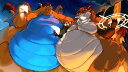 16:9 2020 4k absurd_res anthro belly big_belly biped black_hair blue_belly blue_body blue_countershading caleblloyd canid canine countershading digital_media_(artwork) dragon duo eating eating_food fox fur gloves_(marking) hair hi_res holding_object horn huge_belly hybrid lava lycold_bale magic male mammal markings membrane_(anatomy) membranous_wings mountain night nude obese obese_anthro obese_male orange_body orange_fur orange_skin outside overweight overweight_anthro overweight_male scalie sky spade_tail standing star tail tail_tuft tuft western_dragon widescreen wilgeon_silverclaw wings