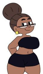 1girls big_breasts black_bra black_panties breasts brown_hair dark-skinned_female dark_skin earring ec-707 female female_focus female_only glasses hair huge_breasts looking_at_viewer nate_is_late principal principal_prudence teacher transparent_background wide_hips