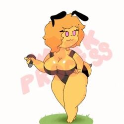 animated anthro bee bee_(honeygoldenbee) big_breasts cleavage dancing friday_night_funkin friday_night_funkin_mod gif honeygoldenbee insects leotard microphone