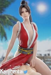 3d beach brown_eyes brown_hair chinese_clothes clothed_sex dress fatal_fury girl_on_top kanjihentai king_of_fighters looking_at_viewer mai_shiranui mustard mustard_sfm no_panties nopan outdoor_sex partially_visible_vulva pelvic_curtain pelvic_curtain_aside ponytail pov pussy riding riding_penis snk wet wet_pussy