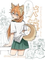 1girls animal_ears animal_tail classroom female itsuka_kendou japanese_text kendou_itsuka my_hero_academia orange_hair ponytail reiko_yanagi school_uniform tail teal_eyes tetsutetsu_tetsutetsu tokage_setsuna u.a._school_uniform yanagi_reiko