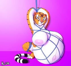 anthro artist_request belly big_belly big_breasts bondage breasts female furry huge_belly huge_breasts kung_fu_panda master_tigress orange_fur pregnant tiger tigress