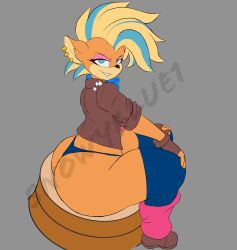 anthro ass ass_focus bandicoot big_ass blonde_hair clothing colored colored_sketch crash_(series) furry pirate_tawna sketch snowyblue tawna_bandicoot tawna_bandicoot_(crash_4) thong watermark