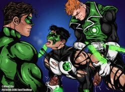 3boys anal anal_sex big_penis clothed dc dc_comics eiffel_tower gay gay_sex green_lantern green_lantern_(series) guy_gardner hal_jordan huge_cock justthemeat/meat2go kyle_rayner male_only masked masturbation muscles muscular muscular_male panting precum precum_drip ripped_clothing superhero threesome uncut veiny_penis