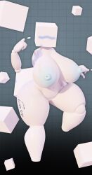 big_breasts blender blender_(software) blender_cube blue_areola blush breasts disembodied_hand disembodied_hands female geodat64 nub_feet tagme