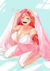 1girls armpits big_breasts breasts cleavage equestria_girls female female_only friendship_is_magic happy hasbro hi_res highres huge_breasts human humanized kneeling large_breasts lingerie my_little_pony nightgown open_mouth solo solo_female sozglitch sunset_shimmer wholesome