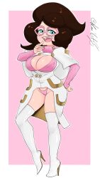 1girls big_breasts blue_eyes breasts cleavage cleavage_cutout exposed_panties female game_freak glasses kae-est_art light-skinned_female light_skin mature_female nintendo open_mouth pokemon pokemon_sm solo solo_female thick_thighs wicke_(pokemon)