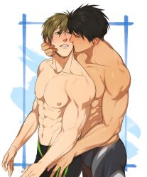 2boys abs bangs bara biceps black_hair blush brown_hair free! gay grabbing grabbing_from_behind head_grab jammers kissing kissing_cheek light-skinned_male looking_at_another makoto_tachibana male/male male_focus male_swimwear muscular muscular_male navel nipples pecs pectoral_bulge pectorals riffraff riffraffhellyea short_hair sosuke_yamazaki tachibana_makoto tagme tanned_skin toned toned_male yamazaki_sosuke yaoi