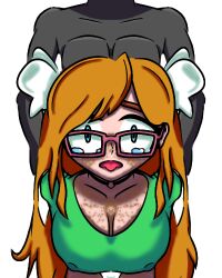 anonymous_artist arms_held_back blue_eyes doggy_style freckles generic_male ginjaninjaowo glasses green_shirt nipples_visible_through_clothing no_visible_genitalia orange_hair tearing_up transparent_background