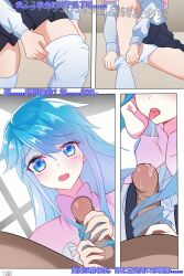 blue_hair dong_quanqiu_(douluo_dalu) douluo_dalu embarrassed hairjob hand_on_penis long_hair penis