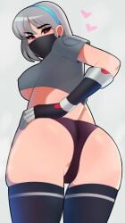 1girls blue_eyes female female_focus female_only fortnite grabbing_hips gray_hair headband heart hearts lexa_(fortnite) light-skinned_female light_skin looking_at_viewer looking_back looking_back_at_viewer panties postblue98 pudge striped_legwear thick_thighs thighhighs underboob