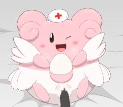 bed blissey blush bodily_fluids clothing creampie creampied_feral cum cum_in_pussy cum_inside duo female female_focus feral feral_creampied feral_penetrated feral_pokemon furniture genital_fluids genitals hat headgear headwear looking_at_viewer male male/female minami_(artist) nintendo nurse_clothing nurse_hat nurse_headwear on_bed one_eye_closed penis pokémon_(species) pokemon pussy pussy_juice solo_focus video_games