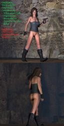 1girls 3d alternate_hairstyle ass boots bottomless british brown_eyes brown_hair embracer_group european female female_only gun lara_croft lara_croft_(survivor) long_hair petite pussy shaved_pussy solo tagme text tomb_raider tomb_raider_(survivor) vg05