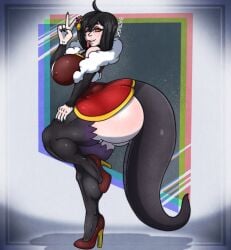 big_breasts black_hair black_stockings bubble_ass bubble_butt hair_ornament high_heels red_dress saavlewd snake_girl snake_tail snake_tongue stockings virtual_youtuber xartknight yellow_eyes