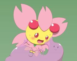 beady_eyes blush bodily_fluids cherrim ditto_(pokémon) duo elemental_creature female flora_fauna genitals goo_creature green_background hi_res male male/female minami_(artist) nintendo open_mouth penetration pink_body pink_eyes plant pokémon_(species) pokemon purple_body pussy restrained simple_background smile sunshine_form_cherrim sweat tears translucent translucent_body vaginal_penetration vaginal_penetration video_games yellow_body