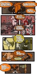 1:2 2022 9:18 anthro ass biped collar comic detailed_background dialogue english_text fur group hair havoc_(tatsuchan18) hi_res hyaenid male mammal onomatopoeia open_mouth sitting sound_effects speech_bubble standing tatsuchan18 text