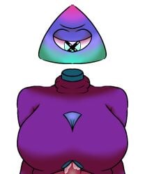 anonymous_artist cleavage cleavage_cutout clothed_female_nude_male cum cyclops floating_head iilluminaughtii multicolored paizuri purple_body purple_sweater transparent_background triangular_head unusual_pupils