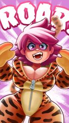 1girls bare_shoulders big_breasts breast_press button_nose drool_on_breasts drooling earthbound fake_tail fursuit glowing_eyes hoodie kumatora looking_at_viewer mittens mother_(series) mother_3 naked_onesie neck nintendo onesie pink_eyes pink_hair pummies pussy_outline roaring roleplay saliva shadow sharp_teeth shiny_skin short_hair shoulders squeezing_breast text text_focus thick_thighs thigh_gap tiger_print tight_clothing wide_hips zipper