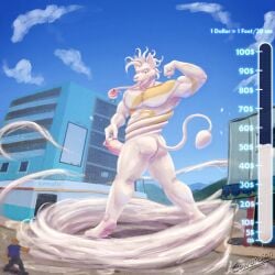 anthro bodily_fluids city cowardlion cum cum_creature cum_pool genital_fluids genitals goo_creature growth_drive hi_res lifted long_tongue macro male male_only penis spencer_the_cum_monster swirl tentable_hair tongue tongue_out white_body yellow_eyes