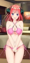1girls apartment bikini female female_focus go-toubun_no_hanayome interior_background nakano_nino pink_hair short_hair solo