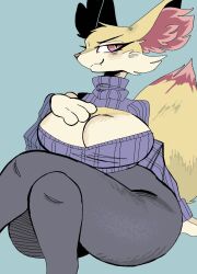 anthro anthrofied big_breasts braixen breasts cleavage clothed clothing female fox fur furry furry_only nintendo pokémon_(species) pokemon pokemon_(species) puppychan tagme tail thick_thighs